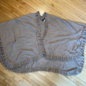 Talbots Wrap Cape Shawl Poncho Ruffle Edge Angora Cashmere Lambswool Tan Boho